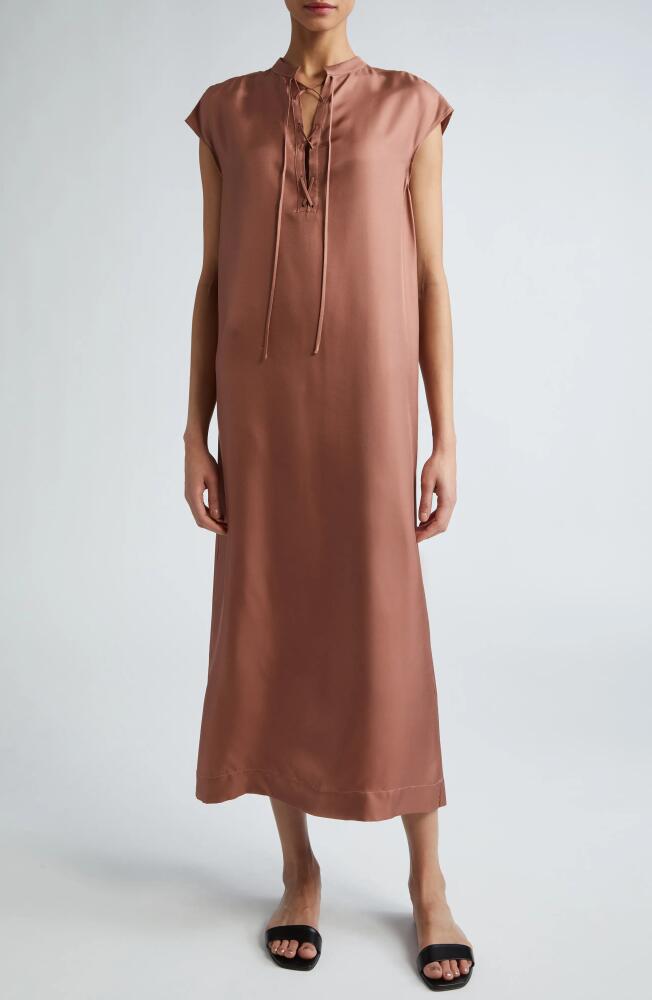 Loulou Studio Lace-Up Cap Sleeve Silk Shift Dress in Dust Rose Cover