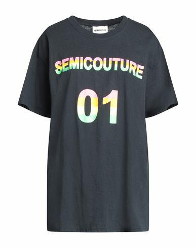 Semicouture Woman T-shirt Black Cotton Cover