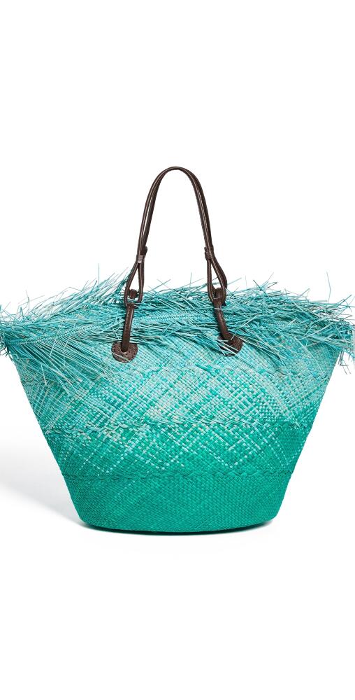 Sensi Studio Medium Basket Tote with Frayed Border Turquoise/Light Blue Straw Cover