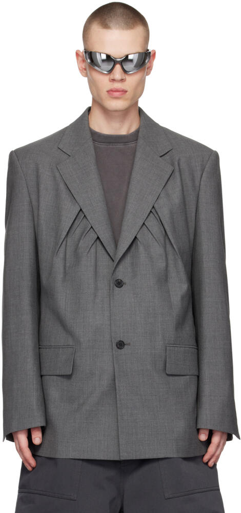 We11done Gray Shirring Single-Breasted Blazer Cover