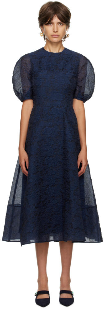 Erdem Navy & Black Kyla Midi Dress Cover