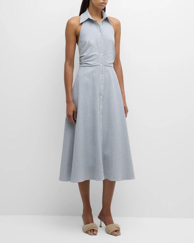 Veronica Beard Mackey Sleeveless Seersucker Midi Dress Cover