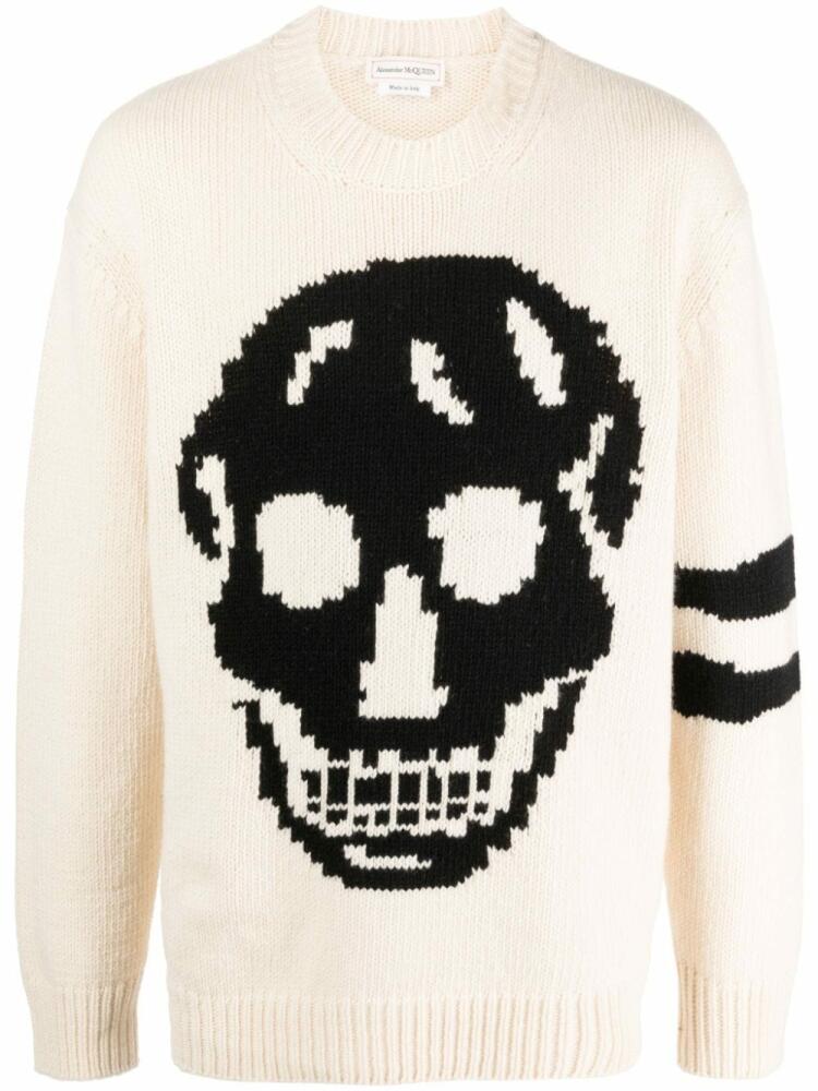 Alexander McQueen skull-intarsia stripe-detail jumper - Neutrals Cover