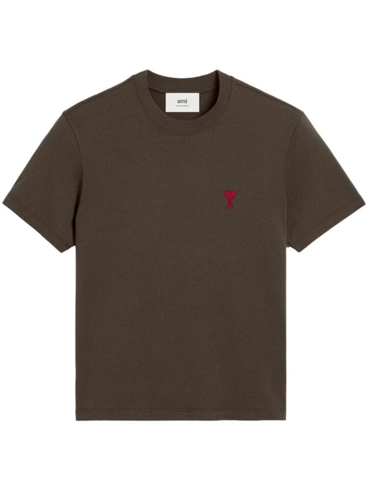 AMI Paris logo-embroidered T-shirt - Brown Cover