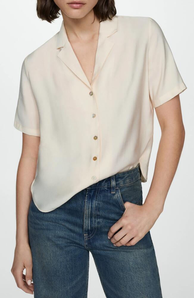 MANGO Short Sleeve Satin Camp Shirt in Ecru Cover