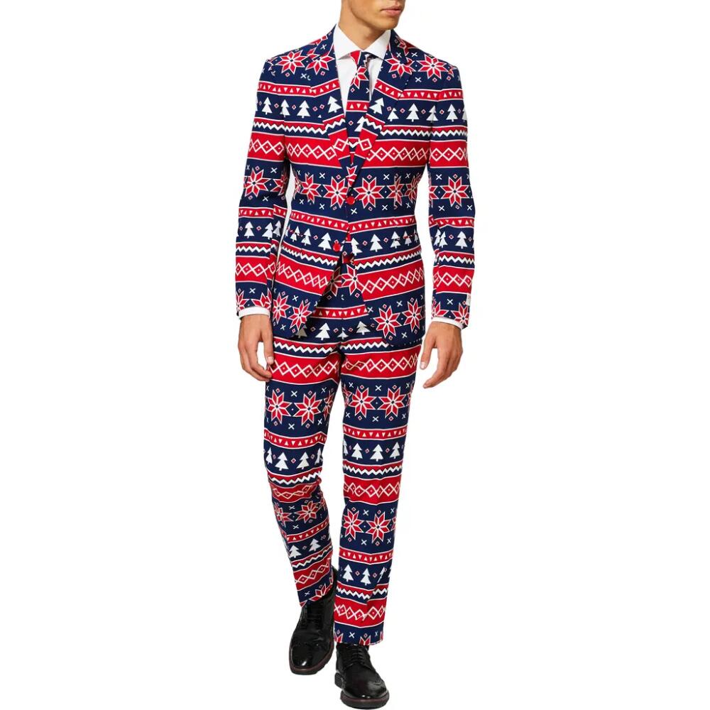 OppoSuits Nordic Noel Fair Isle Trim Fit Suit & Tie in Blue Cover