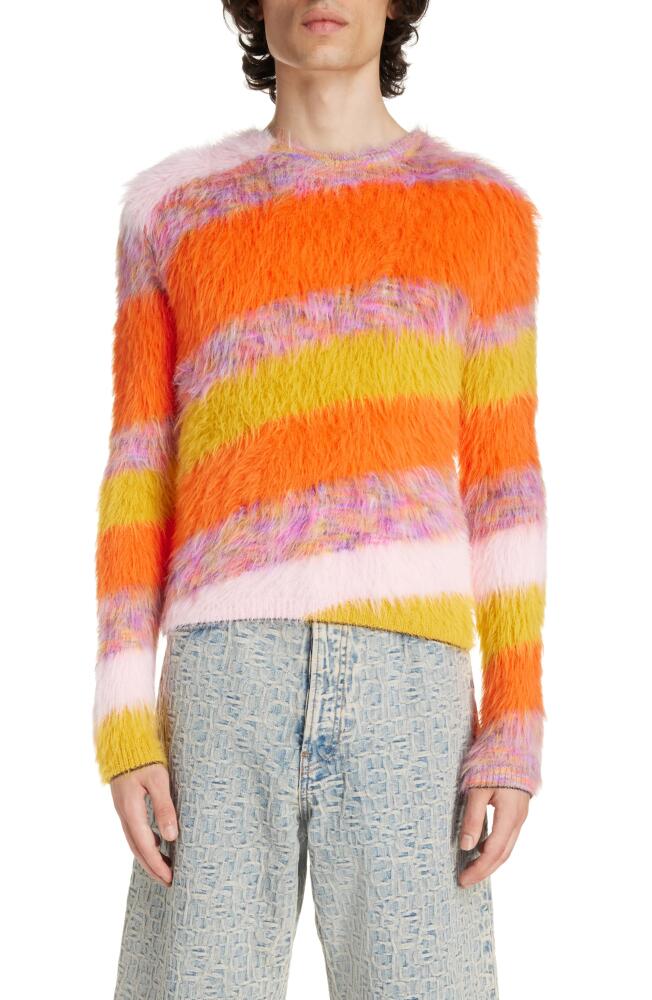 Acne Studios Jacquard Stripe Brushed Crewneck Sweater in Pumpkin Orange/Multi Cover