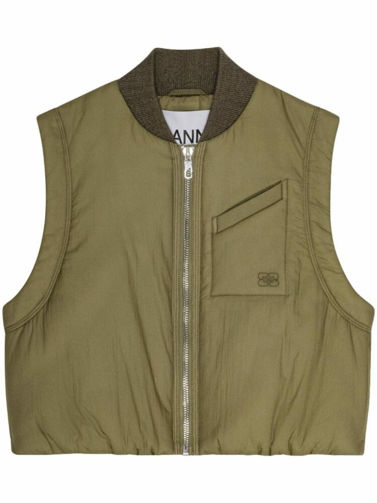 GANNI quilted cropped vest - Green Cover