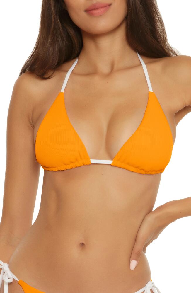 Becca Modern Reversible Rib Triangle Bikini Top in Orange Burst Cover