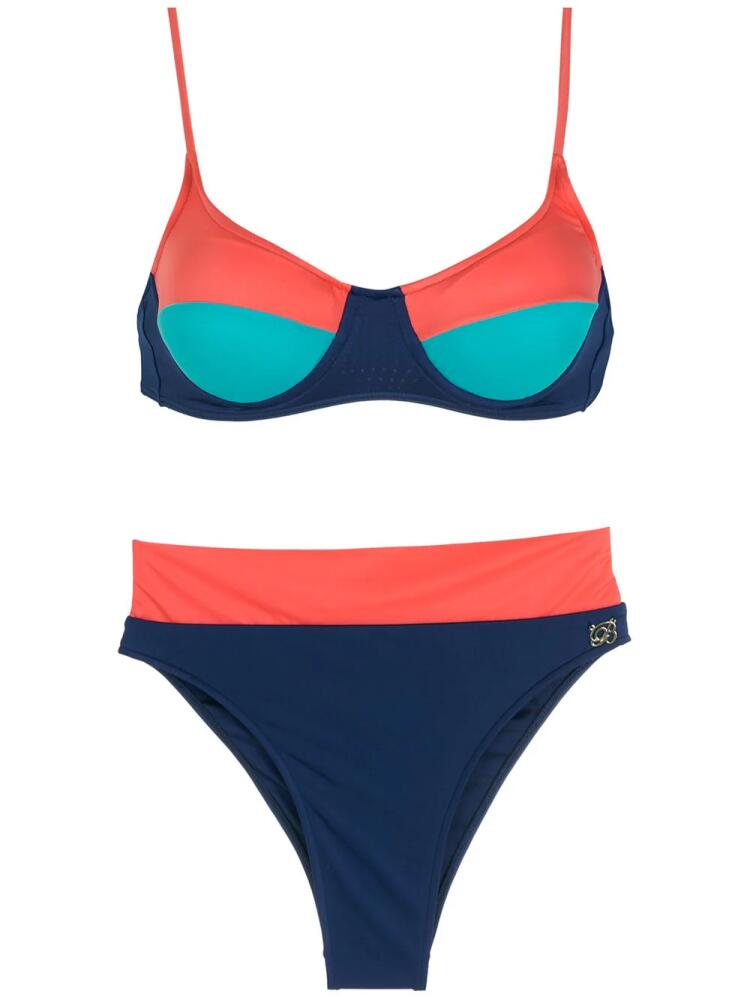 Brigitte colour-block high-waist bikini set - Blue Cover