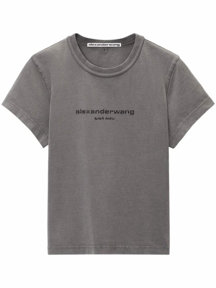 Alexander Wang logo-appliqué shrunken T-shirt - Grey Cover