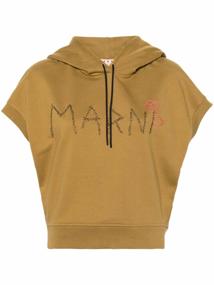 Marni logo-embroidered sleeveless hoodie - Yellow Cover