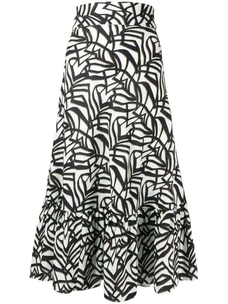 Bambah geometric-print ruffle midi skirt - White Cover