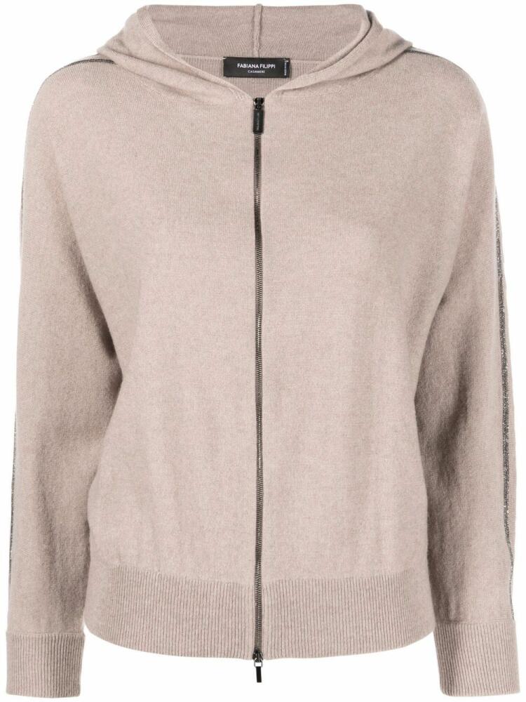 Fabiana Filippi Monili-chain knitted zipped hoodie - Neutrals Cover