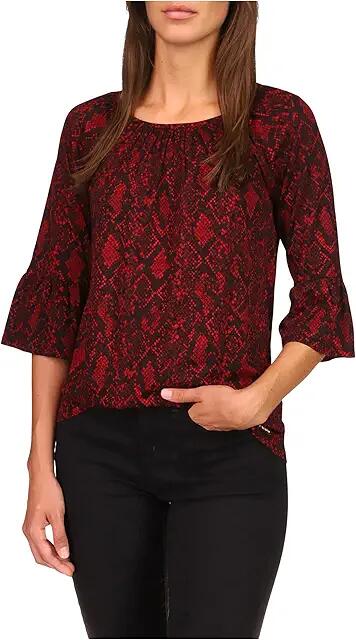 MICHAEL Michael Kors Python Flare Sleeve Top (Crimson) Women's Clothing Cover