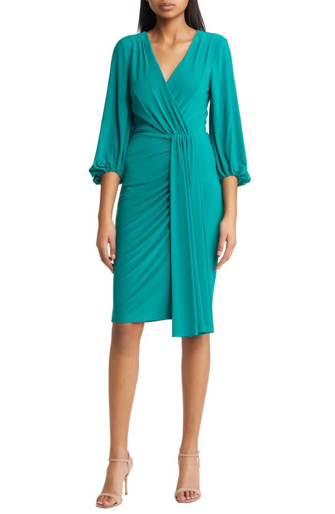 Eliza J Wrap Look Long Sleeve Dress in Green Cover