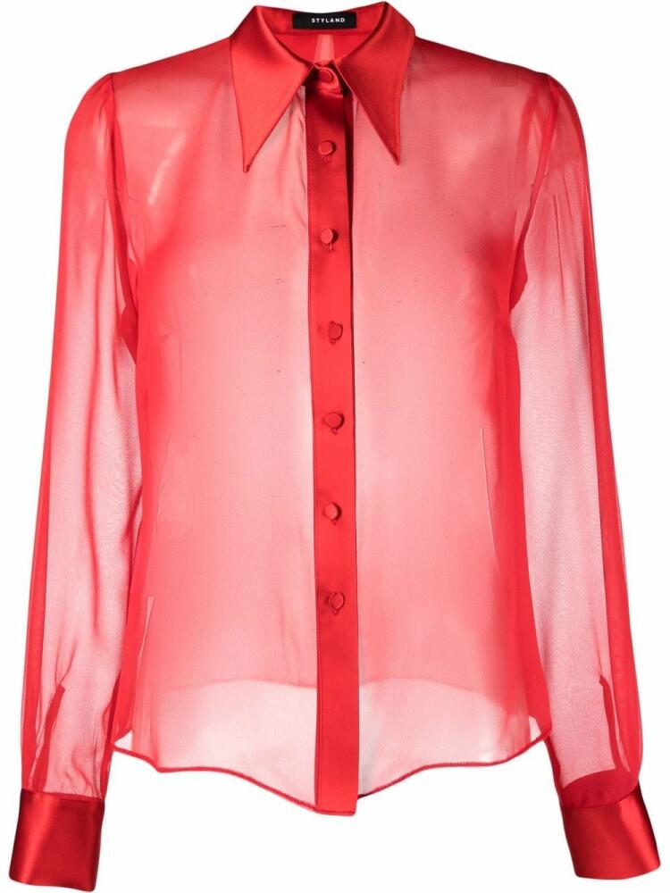 STYLAND semi-sheer buttoned shirt - Red Cover