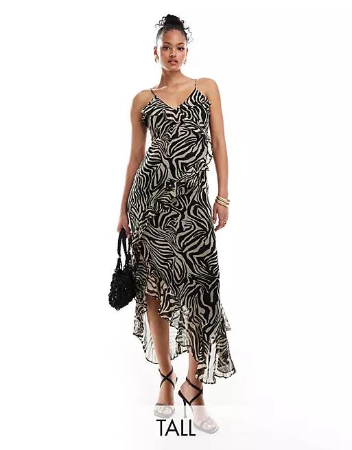 ONLY Tall strappy frill maxi dress in zebra-Black Cover