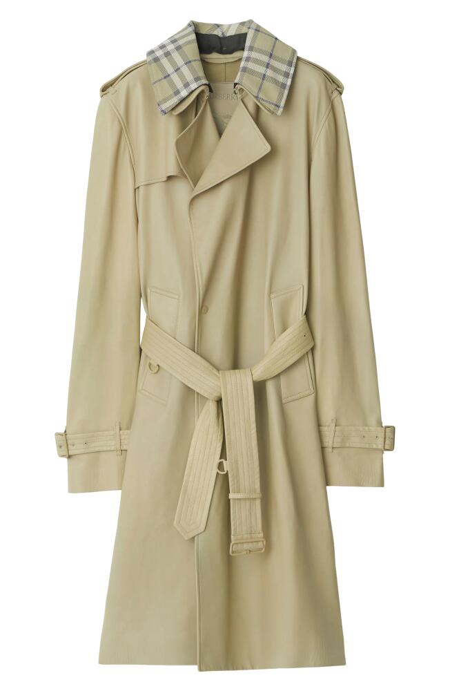 burberry Plongé Leather Trench Coat with Removable Check Collar in Hunter Cover