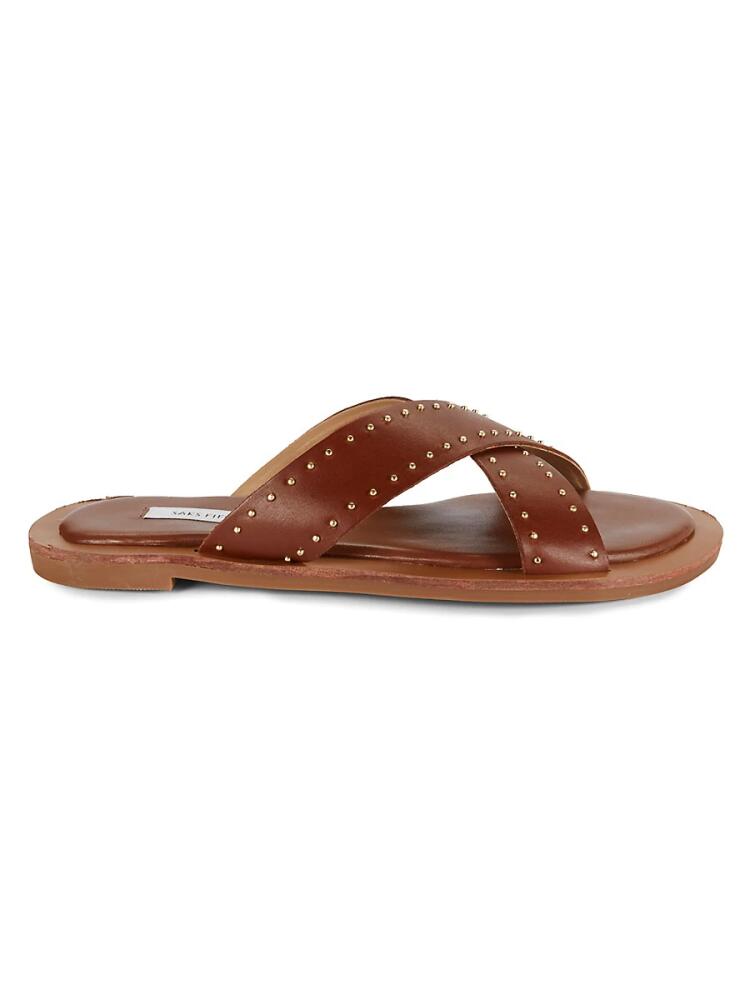 Saks Fifth Avenue Women's Studded Crisscross Leather Flat Sandals - Caramel Cover