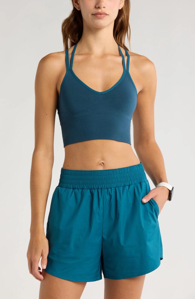 zella Rhythm Seamless Sports Bra in Teal Seagate Cover