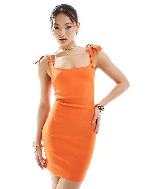 Vesper sleeveless bow strap detail mini dress in orange Cover