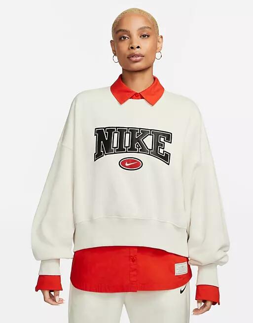 Nike Phoenix Fleece Retro sweatshirt in phantom beige Exclusive at ASOS-White Cover