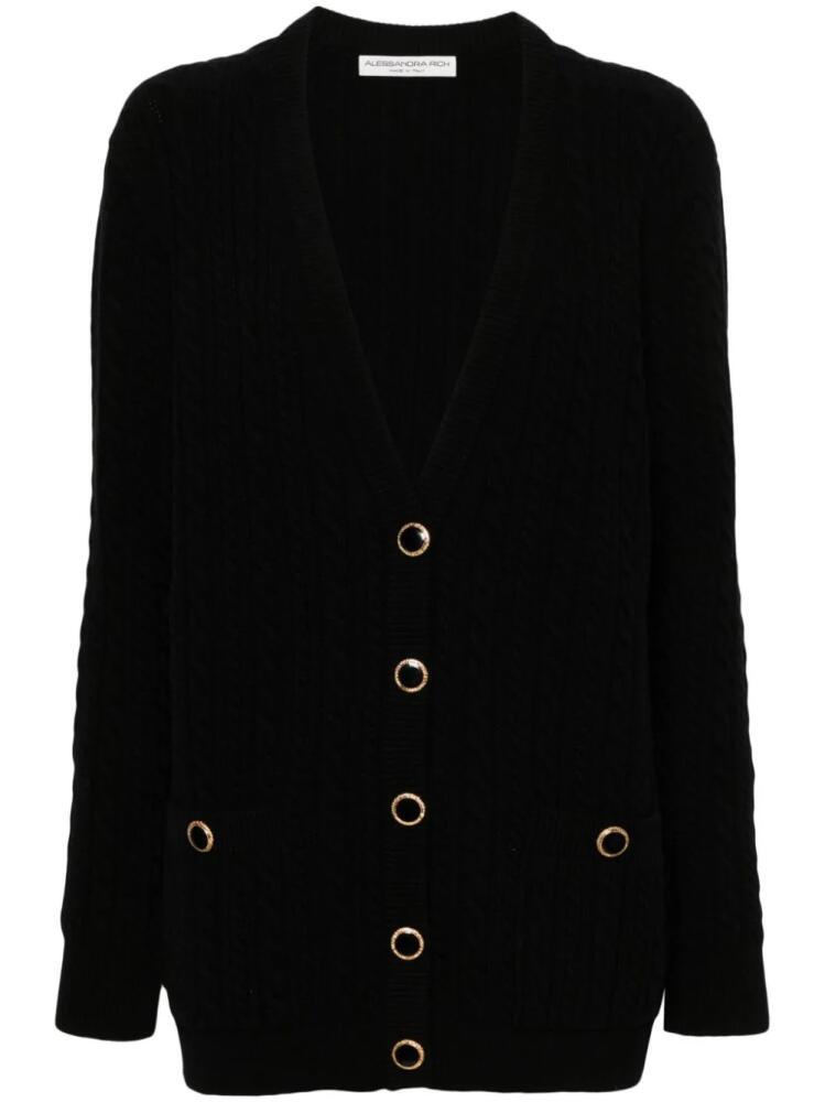 Alessandra Rich cable-knit wool cardigan - Black Cover