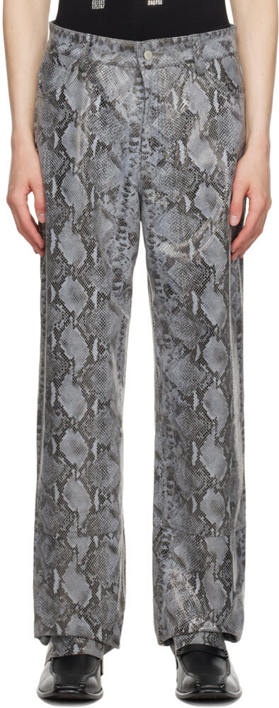 Theophilio SSENSE Exclusive Gray Snake Print Leather Pants Cover