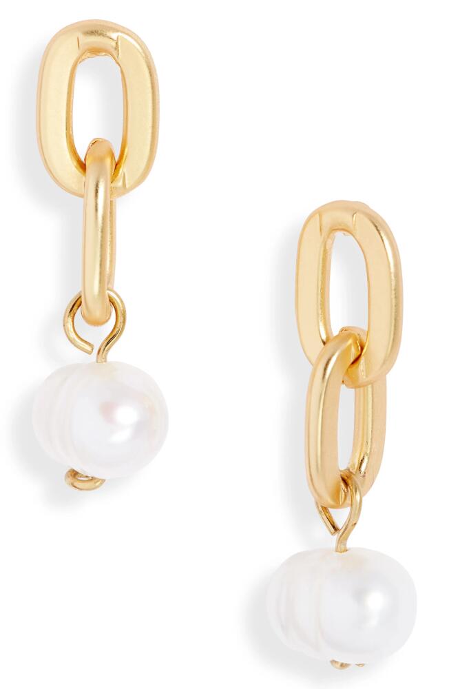 Karine Sultan Chain Link Freshwater Pearl Drop Earrings in Gold Cover