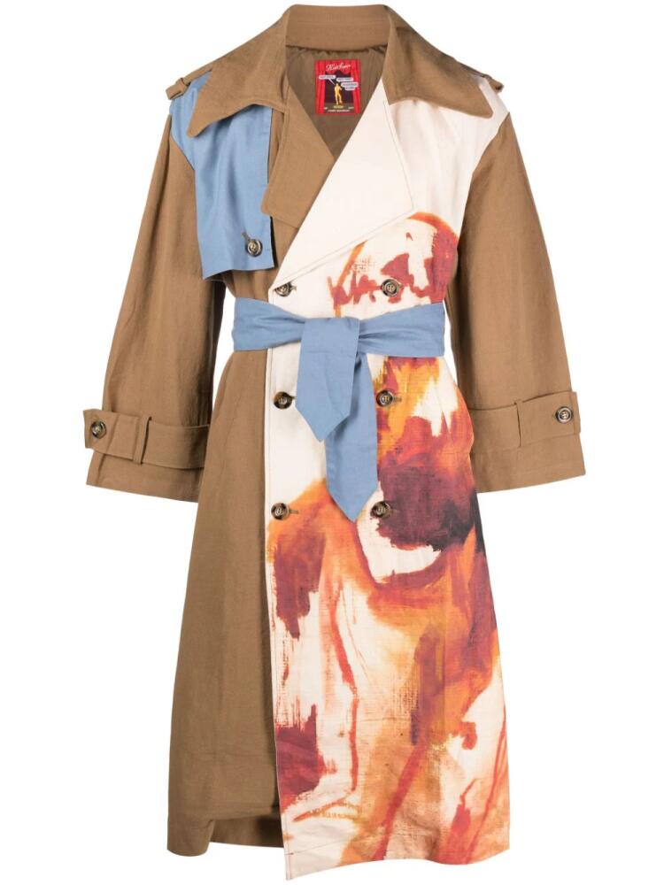 KidSuper painterly-print belted canvas trench coat - Neutrals Cover