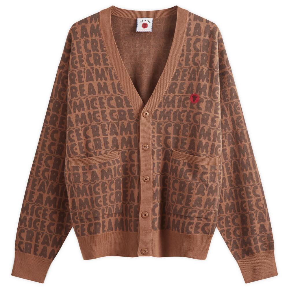 ICECREAM Men's Text Print Knit Cardigan in Brown Cover