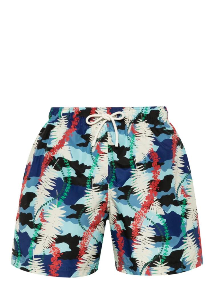 Palm Angels Leaf-print swim shorts - Blue Cover