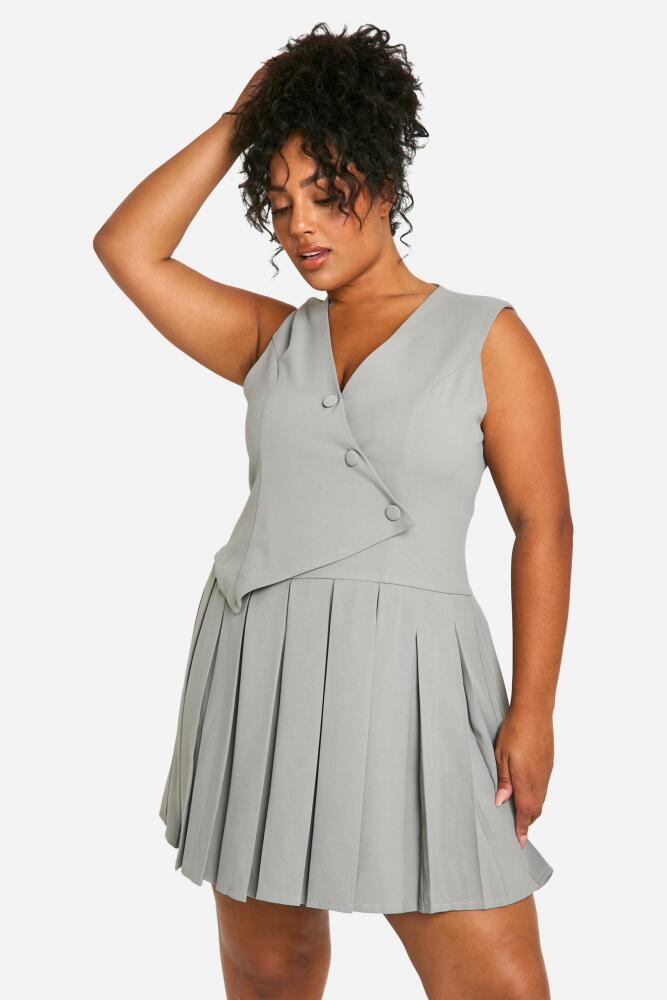 boohoo Womens Plus Tailored Pleated Skort Romper - Grey Cover