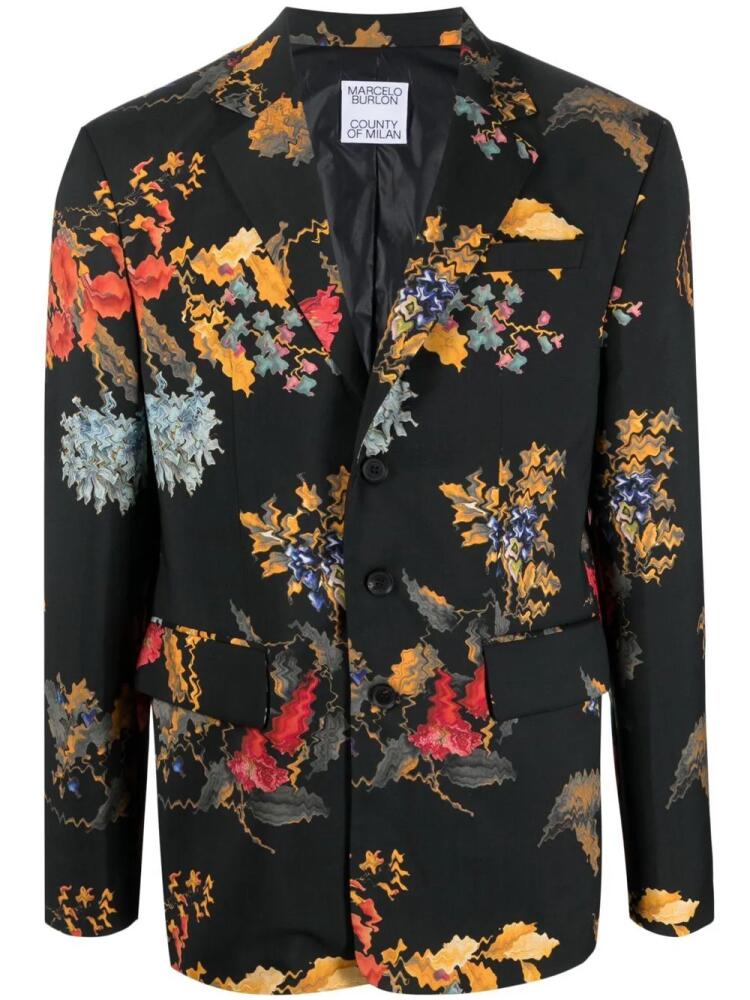 Marcelo Burlon County of Milan floral-print single-breasted blazer - Black Cover