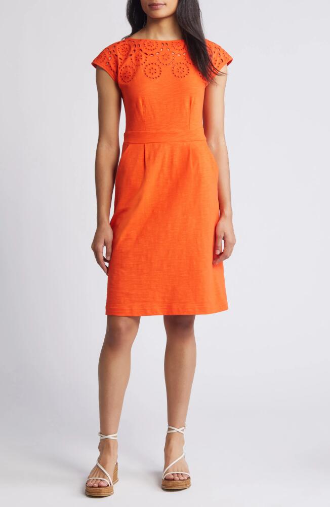 Boden Florrie Broderie Anglaise Cap Sleeve Jersey Dress in Mandarin Orange Cover