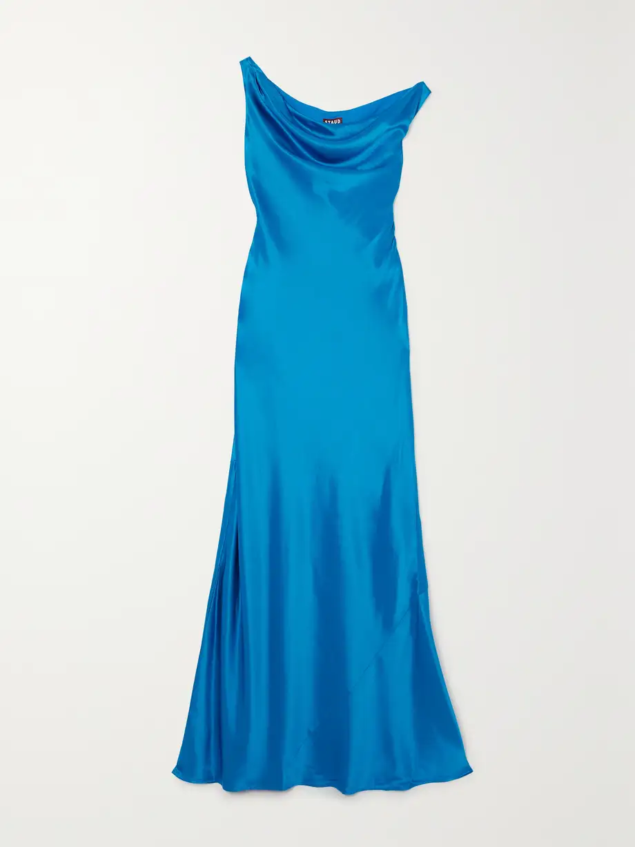 STAUD - Ashanti One-shoulder Draped Satin Gown - Blue Cover