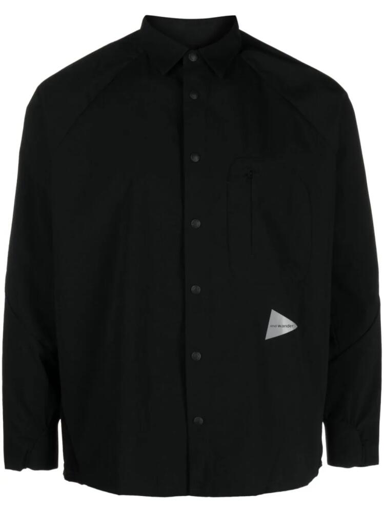 and Wander logo-patch spread-collar shirt - Black Cover