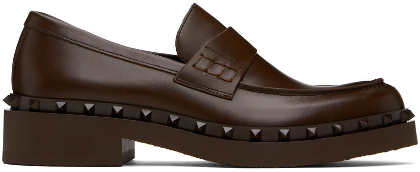 Valentino Garavani Brown Rockstud M-Way Loafers Cover