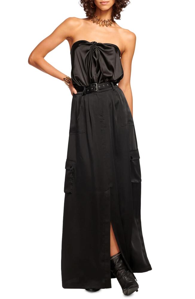 Ramy Brook Decker Satin Maxi Cargo Skirt in Black Cover