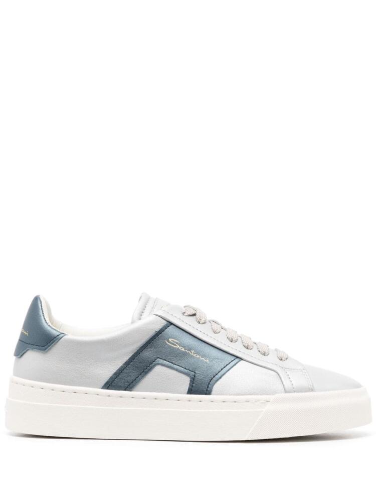 Santoni Double Buckle metallic leather sneakers - Grey Cover