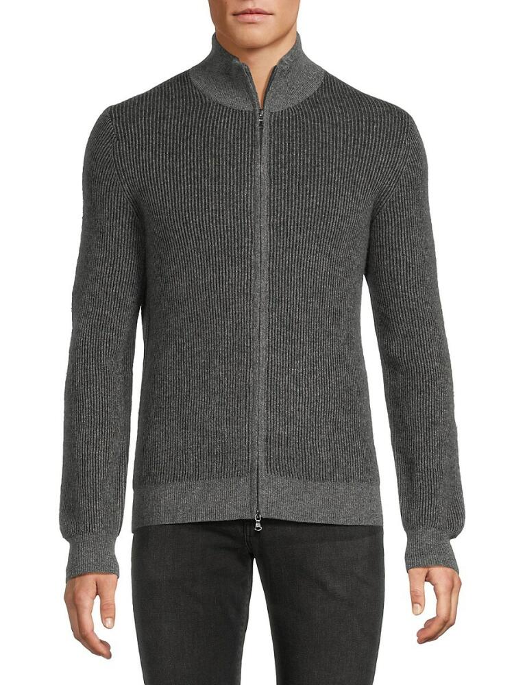 Amicale Men's Ribbed Cashmere Zip Cardigan - Dark Grey Cover