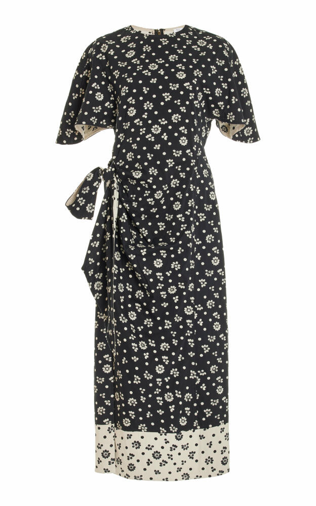 Rosie Assoulin - Sash And Slit Printed Cotton-Blend Midi Dress - Black/white Cover