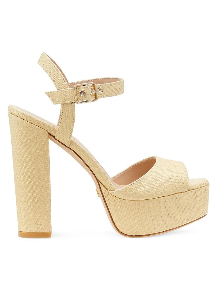 Stuart Weitzman Women's Ryder 95 Textured Raffia Platform Sandals - Wheat Cover