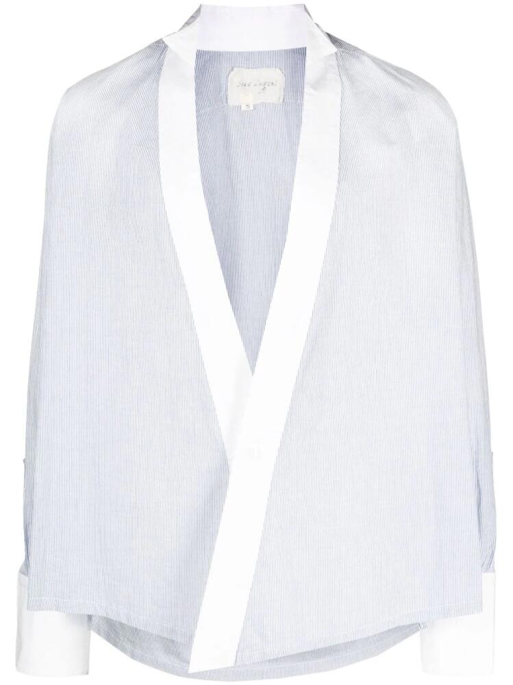 Greg Lauren pinstripe-print collarless shirt - Blue Cover