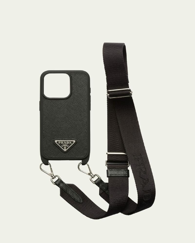 Prada iPhone 15 Pro Leather Case with Strap Cover