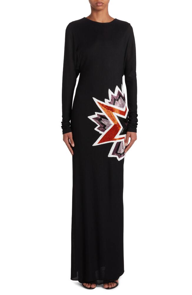 TOM FORD Kapow Beaded Detail Long Sleeve Crepe Gown in Black/Multicolor Cover