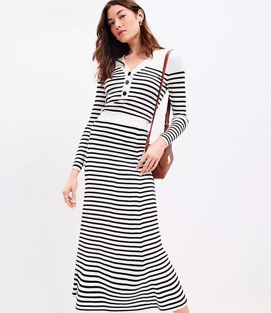 Loft Stripe Ribbed Midi Sweater Skirt Cover