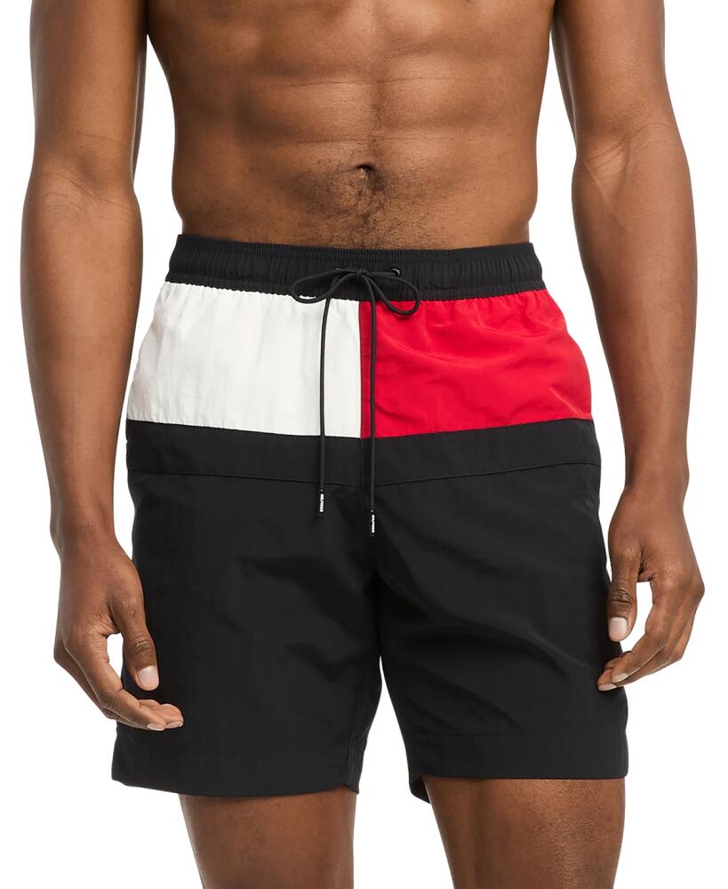 Tommy Hilfiger Men's Long Drawstring Flag 7" Swim Trunks - Desert Sky Cover