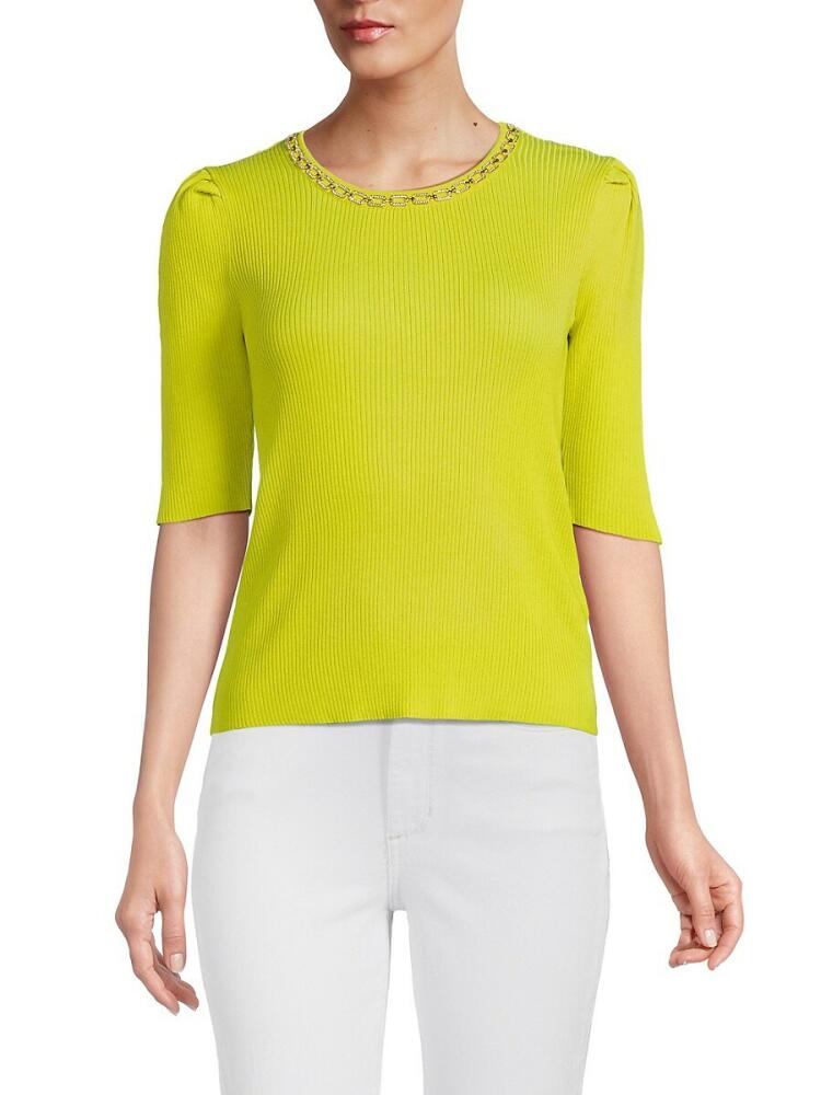 NANETTE nanette lepore Women's Jewelneck Ribbed Sweater - Citrine Cover